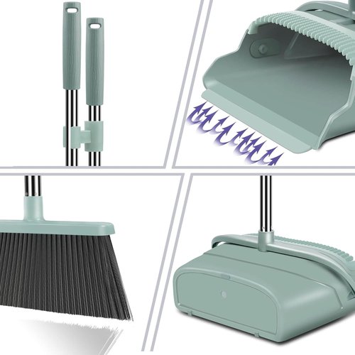 Kelamayi Upgrade Broom and Dustpan Set - Large Size with Long Handle for Indoor & Outdoor Use | Green