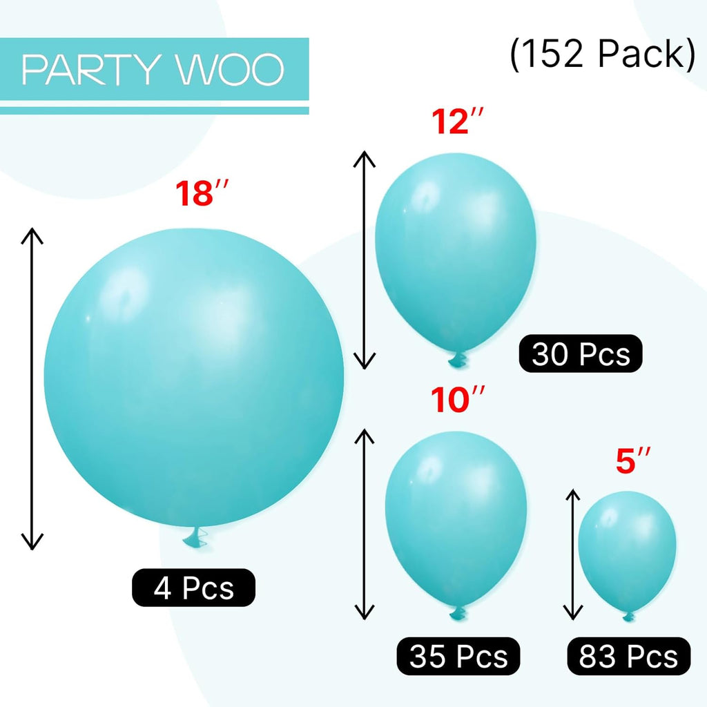 PartyWoo Teal Balloon Arch Kit - 152-Piece Set in 5, 10, 12 Inch Sizes | Perfect for Baby Showers & Graduations