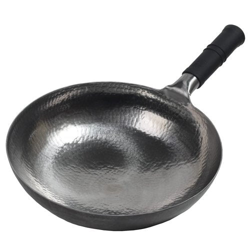Mecete Wok pan 5th Generation, Traditional Hand Hammered Uncoated Carbon Steel Pow Wok with one piece Steel Handle one piece pan (13.3 Inch, Round Bottom) 1.8 mm thickness