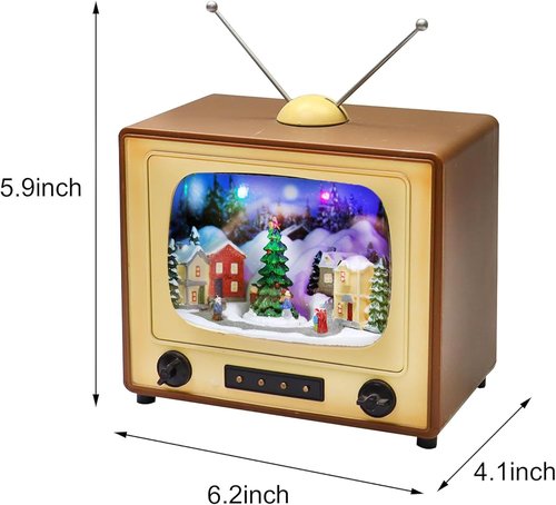 Moments in Time | Animated Retro TV Christmas Village Scene - 6” Hand-Painted Lighted Décor with LED Lights & Moving Tree