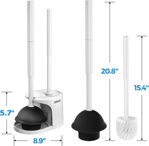 FORASTO Toilet Brush and Plunger Set - 2 in 1 Bathroom Cleaning Tools | Extended Handle, Pearl White, 20.8 Inch