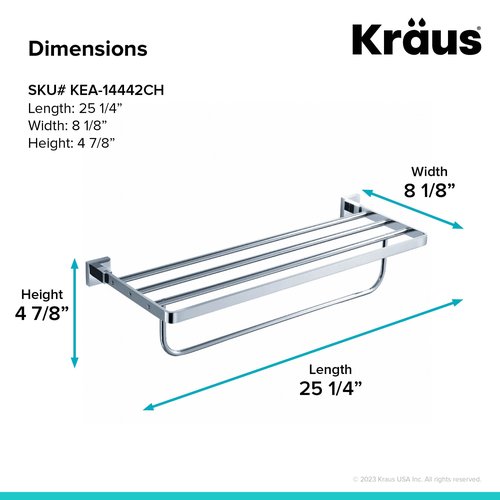 KRAUS Bathroom Accessories - Bath Towel Rack with Towel Bar in Chrome