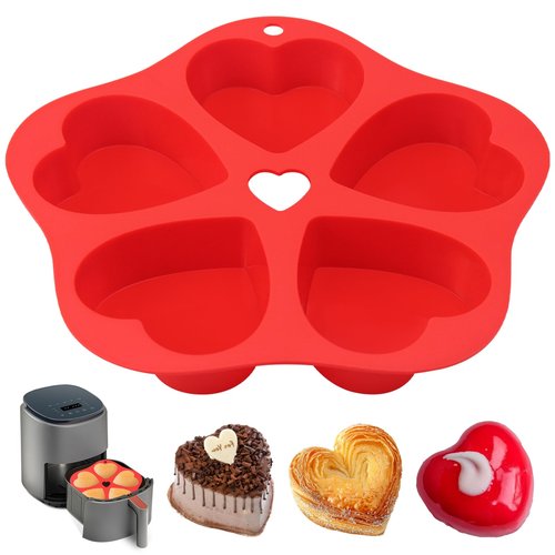 BMSQOFD Silicone Mini Air Fryer Muffin Pan Heart Cups for Oven Baking,1 pcs Egg Bite Mold Muffin Tins Cup Cake Pan Tray for Air Fryer Basket Liners Accessories Baking Muffin Cakes Pudding Pancake