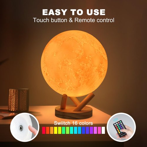 Moon Lamp - 6-Inch Sliding Control Night Light with 16 Colors & Unique Stand | Perfect Gift for Kids & Adults