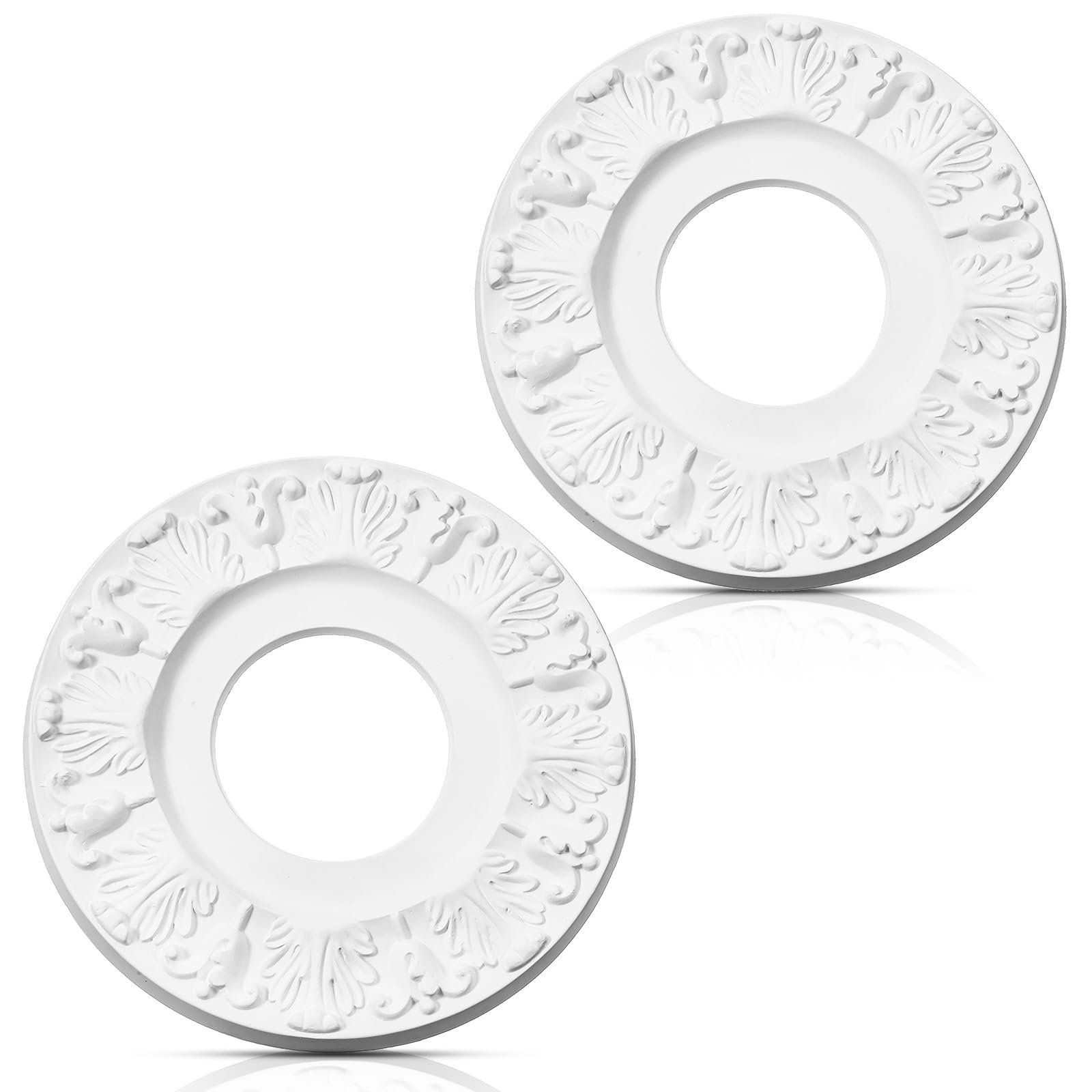 PercyEffie 2 Pcs Ceiling Medallion Molded Vintage White Carved Flower PU Medallions for Light Fixtures and Ceiling Fans Decorative Victorian Floral Design
