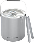 Small Ice Bucket with Lid and Tongs,1.3L Portable Mini Double Walled Ice Cube Bucket for Cocktail Bar Stainless Steel Cute Insulated Ice Buckets for Parties