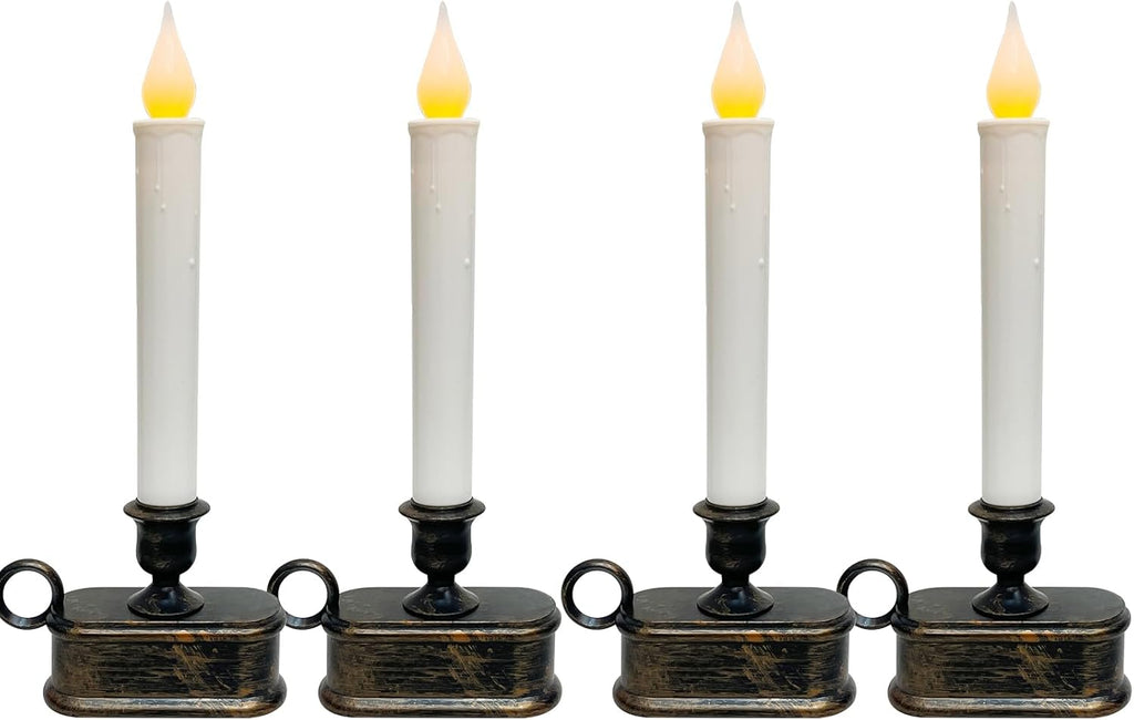4 Pack LED Flameless Taper Candles by [Brand Name] - Dusk to Dawn Sensor, Battery Operated, Bronze Base for Christmas Home Decor