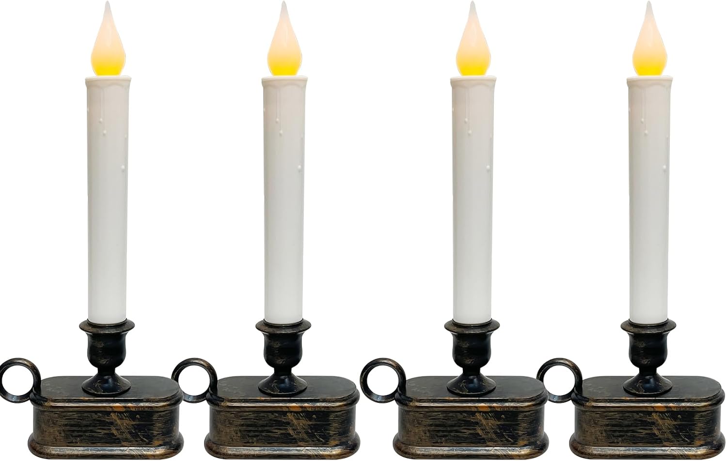 4 Pack LED Flameless Taper Candles by [Brand Name] - Dusk to Dawn Sensor, Battery Operated, Bronze Base for Christmas Home Decor