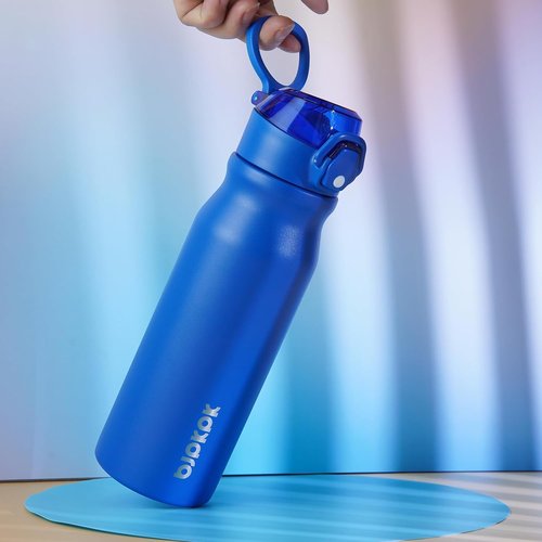 BJPKPK 25oz Insulated Water Bottle - Stainless Steel, BPA-Free, Leak-Proof | Blue with Straw & Lockable Lid