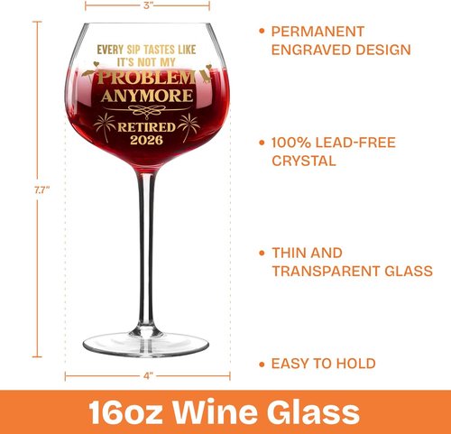 NewEleven Funny Retirement Gift For Woman, Her 2026 - Coworker Leaving Gift, Going Away Gifts For Friends, Boss - Farewell Gifts For Coworkers From Family And Colleague - 16 Oz Wine Glass