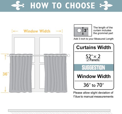 ChrisDowa Small Window Curtains - 36-Inch Grommet Thermal Insulated Room Darkening Panels, Grey (2-Pack)