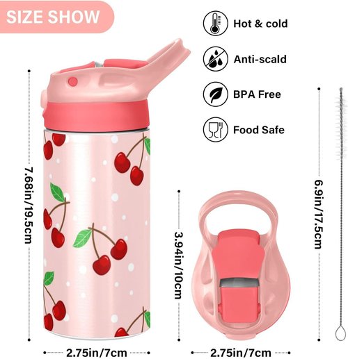 Cherry Water Bottle - Leakproof Double-Walled Stainless Steel Thermo Flask | Insulated Tumbler for Kids & Girls