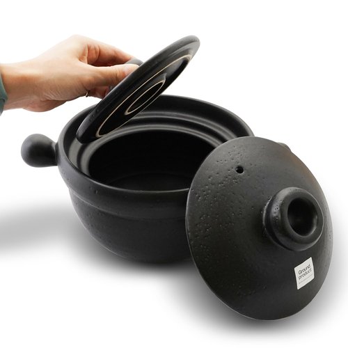 Banko Ware Rice Pot -Ground Product Series- Double Lid, Fluffy Rice, Donabe clay pot for, Microwave and Oven Safe, with English Manual, Made in Japan (1-2 servings)
