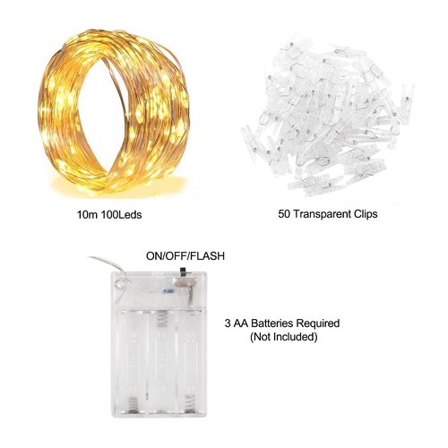 MOBXPAR Photo Clip String Light, 32.8Ft 100 LED Fairy Lights with Clips for Hanging Pictures, Photo Light with 50 Clear Clips for Dorm Bedroom Wall Christmas Wedding Décor