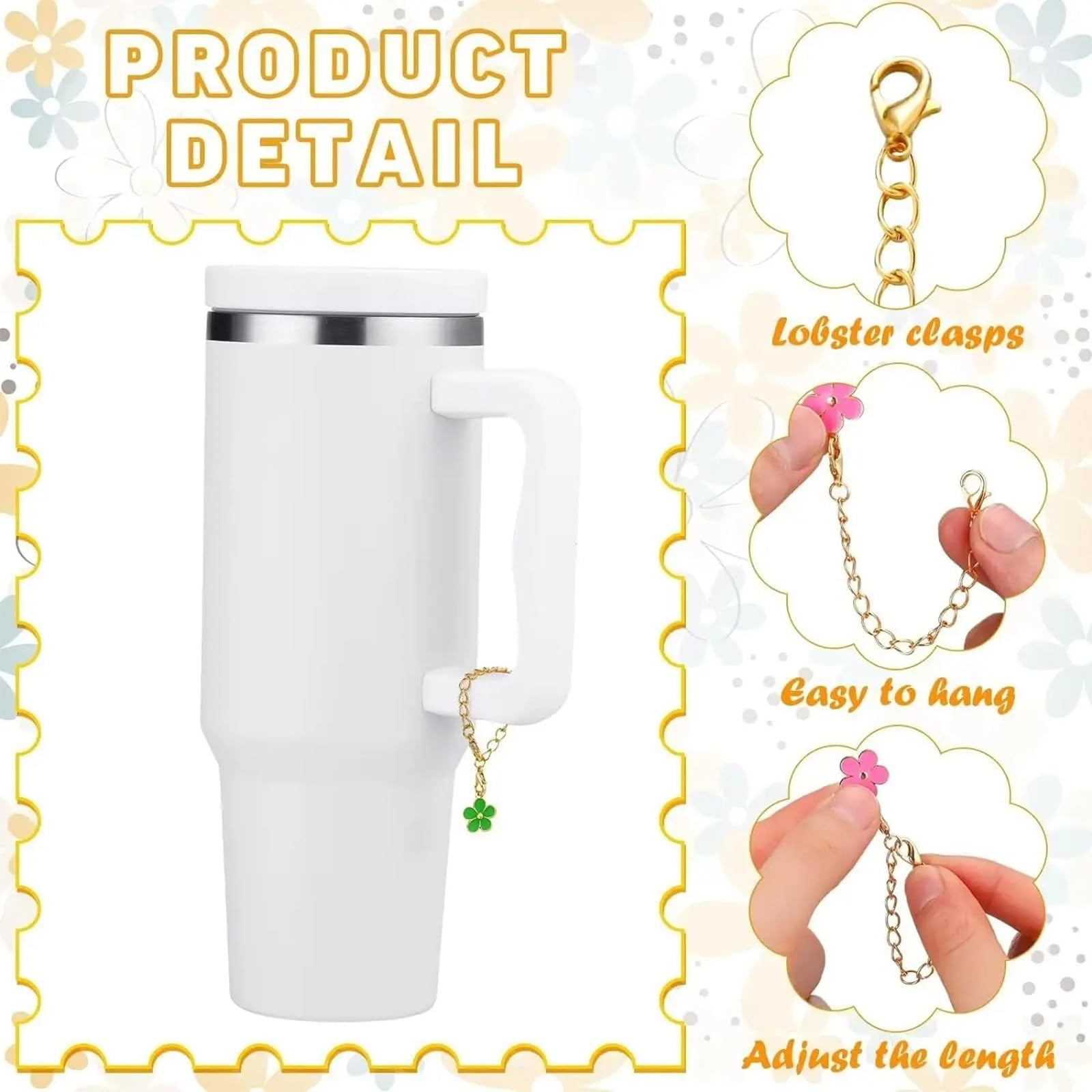 (3+3) Pcs Straw Cover Cap For Owala Tumbler 40 oz, 3Pcs Begonia Flowers Straw Topper Sets for Simple Modern, YETI,10mm/ 0.4in Drinking Straw Tip Covers With 3 Pcs Lovely Flower Charms