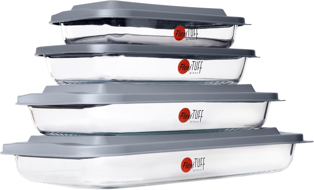 Regine Switzerland 8-Piece Rectangular Bakeware Set - BPA-Free, Leakproof, Microwave & Dishwasher Safe | Clear Containers with Lids