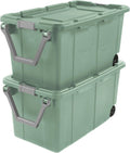 40 Gallon Storage Bin by [Brand Name] - Tough Wheeled Industrial Tote | Stackable Plastic Container, Green Sage - 2 Pack