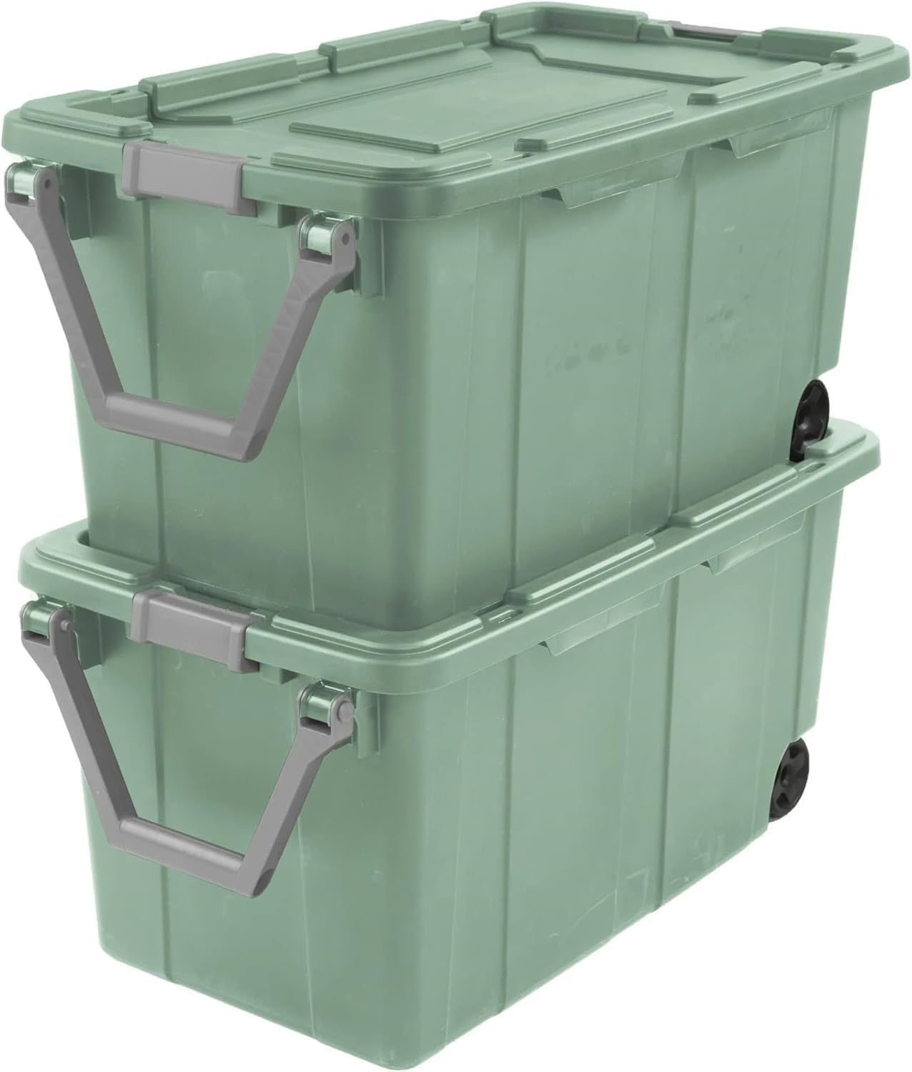 40 Gallon Storage Bin by [Brand Name] - Tough Wheeled Industrial Tote | Stackable Plastic Container, Green Sage - 2 Pack