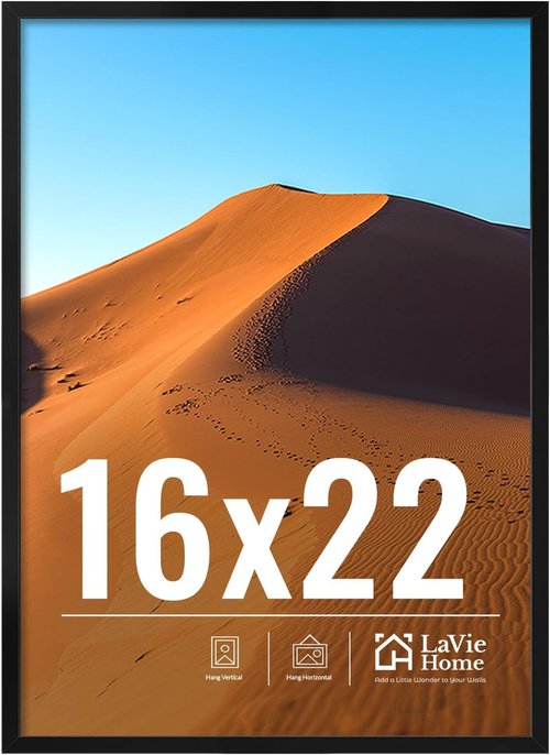 LaVie Home 16x22 Black Picture Frame - HD Plexiglass for Vertical/Horizontal Display | Classic Collection
