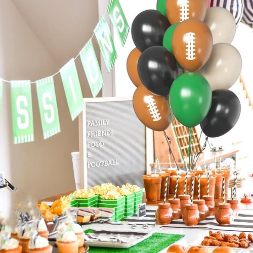 Football Balloons, 12 Inch Dark Green Black Sand with Brown Printed Sports Latex Balloon for Football Sport Themed Birthday Party Decor Baby Shower Decorations Supplies