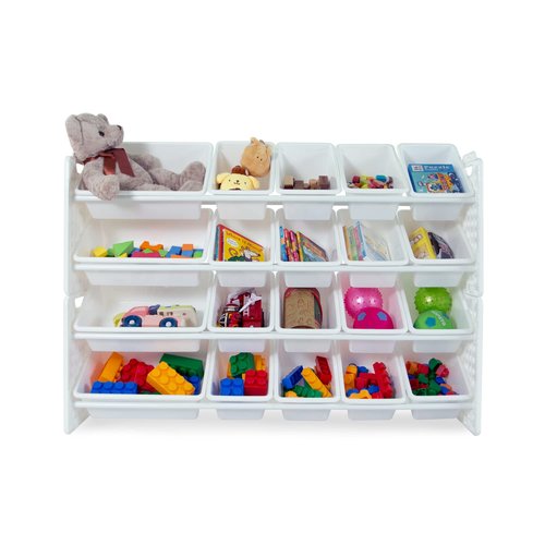 UNiPLAY Toy Organizer with 20 Removable Storage Bins, Multi-Bin Organizer for Books, Building Blocks, School Materials, Toys with Baseplate Board Frame (White)