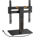 Perlegear Universal Swivel TV Stand with Power Outlet, Tabletop TV Stand for 34–65 Inch TVs up to 88 lbs, Tempered Glass TV Mount Stand Base with Height Adjustment, Tilt, Max VESA 400x400mm,PGTVS27