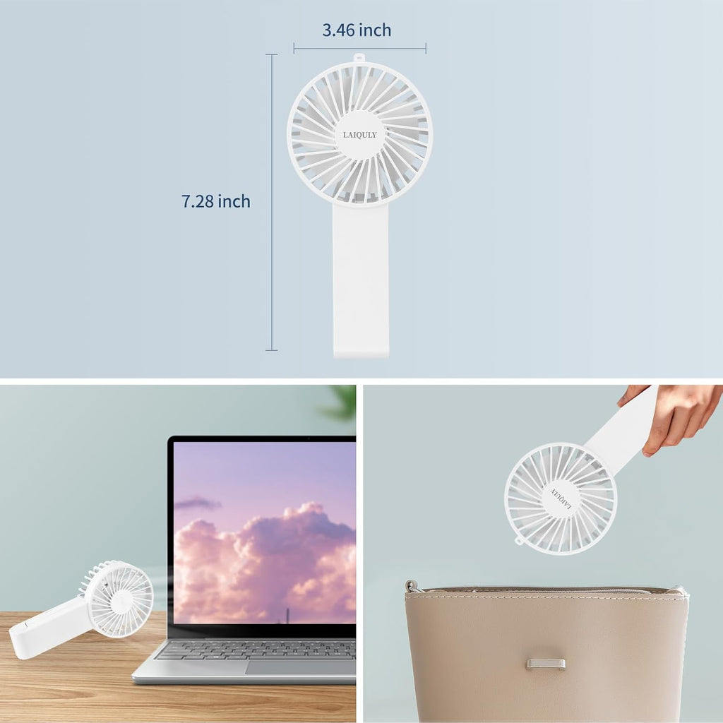 Skiennix Handheld Fan - Portable 3-Speed USB Rechargeable Mini Desk Fan for Home & Travel - White