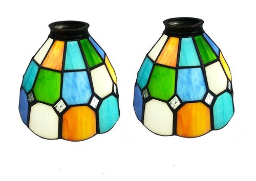 HUIMEIJU Multicolored Stained Glass Lampshade, 2-Piece Set - Fan Shaped, Tiffany Style Replacement