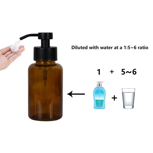 Hzxcuim 15 oz Amber Glass Foam soap Dispenser with Black Rust-Proof Foam Pump, refillable Thick Glass Foam soap Dispenser for Kitchen and Bathroom (1, 15 oz)