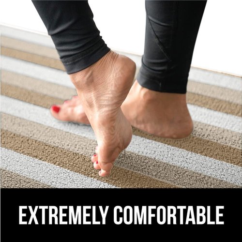 GORILLA GRIP Heavy Duty Striped Doormat, Thick Bristles, Crush Proof Texture, Catches Dirt from Shoes, Strong Backing, Easy to Clean, Indoor and Outdoor Entrance Mats, 24x16, White Cream Beige
