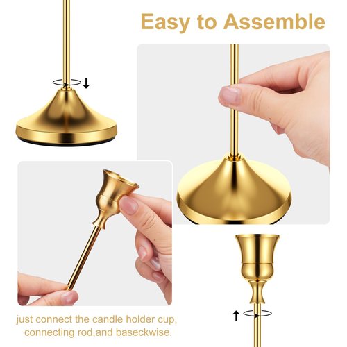 Gold Taper Candle Holders for Pillar Candles, Brass Candlestick Holders, Skinny Candle Holder Decor for centros de mesa Table Centerpiece