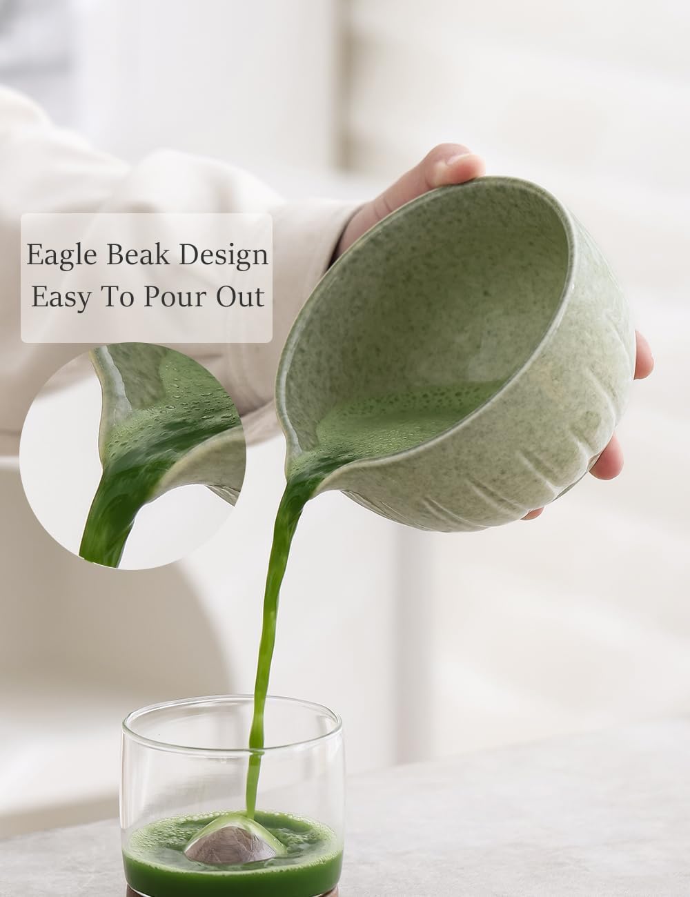 TANG PIN Matcha Set - 4pc Matcha Bowl, Whisk, Scoop & Stand | 15 OZ Mottled Green Tea Ceremony Kit