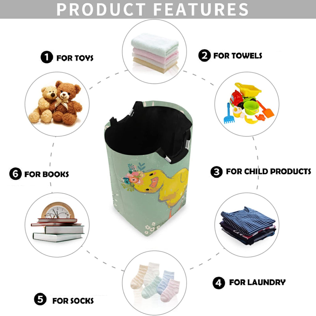 visesunny Large Capacity Laundry Hamper Basket Little Duck with Wreath Water-Resistant Oxford Cloth Storage Baskets for Bedroom, Bathroom, Dorm, Kids Room