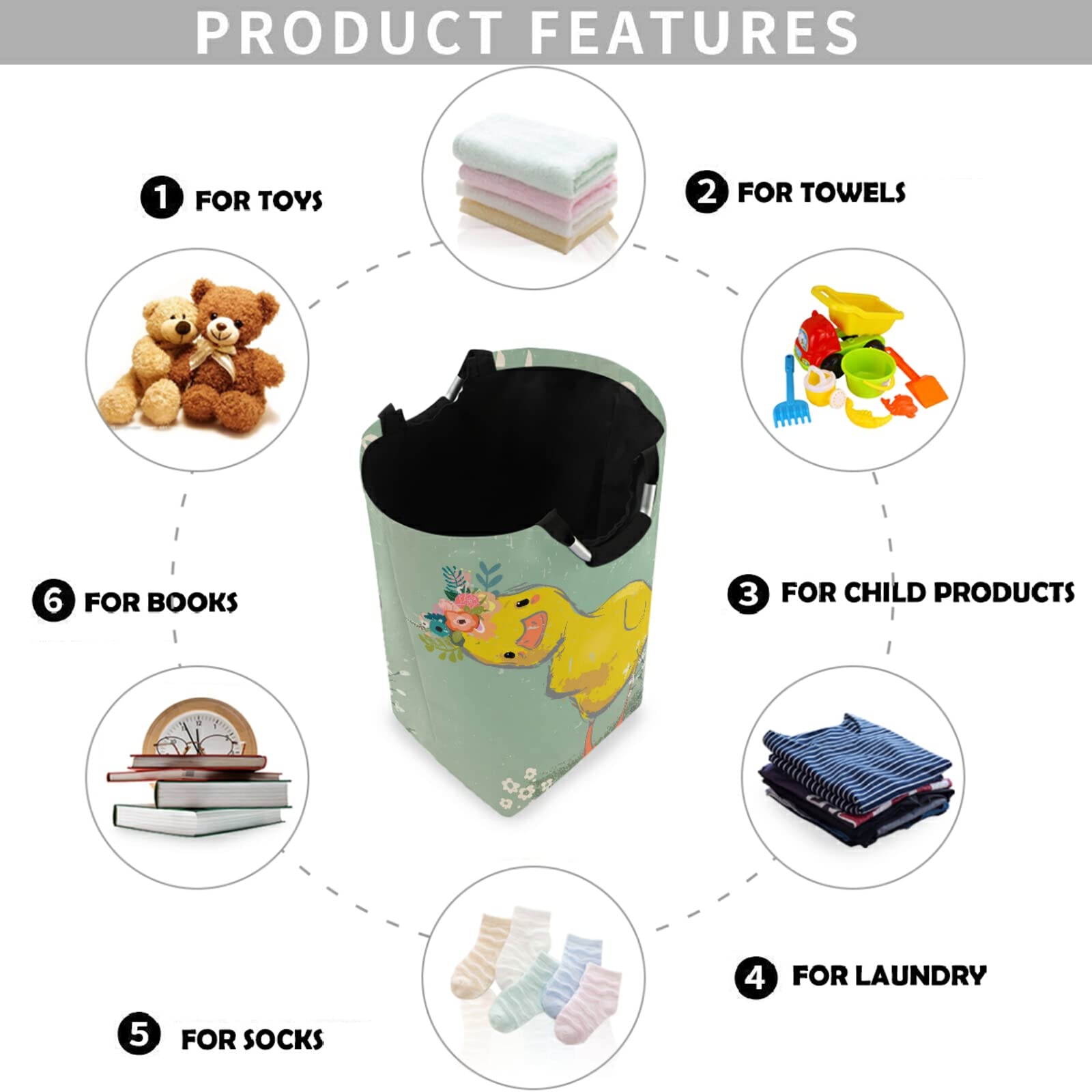 visesunny Large Capacity Laundry Hamper Basket Little Duck with Wreath Water-Resistant Oxford Cloth Storage Baskets for Bedroom, Bathroom, Dorm, Kids Room