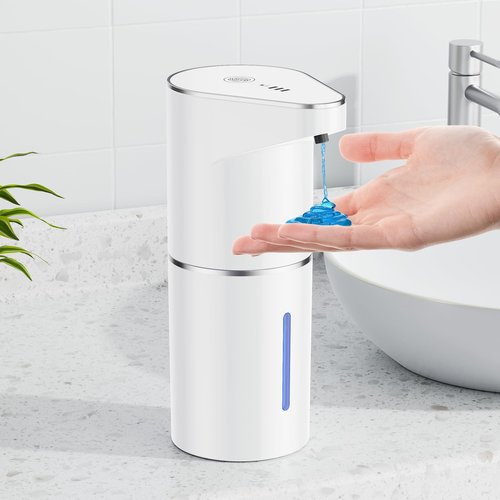 Automatic Soap Dispenser Touchless, 3-Level Adjustable 1200mAh, 12oz/350ml Wall or Countertop Mounted, Modern Electric Hand Soap Dispenser for Bathroom Kitchen, Hotel, Restaurant White
