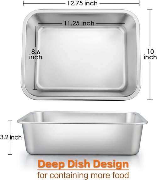 E-far Lasagna Pan Set - Deep Stainless Steel Baking Pans, 12.75 x 10 x 3.2 Inches, Non-Toxic & Dishwasher Safe