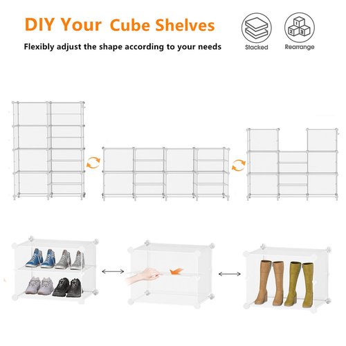 AWTATOS Closet Organizer 8 Cube Storage Shelves Clothes Organizers Closet Storage Stackable Cubby Shelving for Closet Bedroom Living Room Office, Transparent Twill