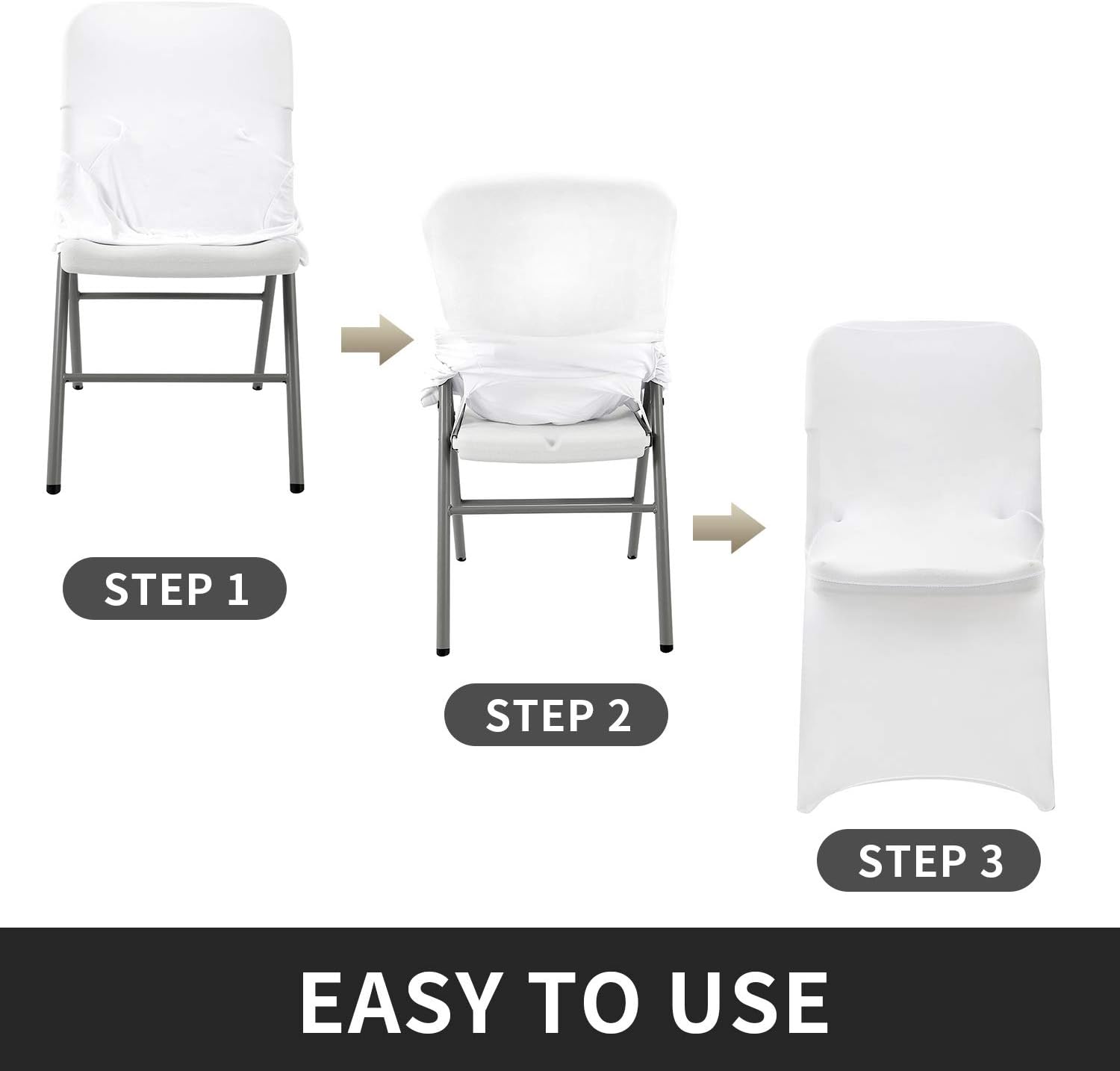 Peomeise Folding Chair Covers - Stretch Spandex for Weddings & Events | White, Set of 12