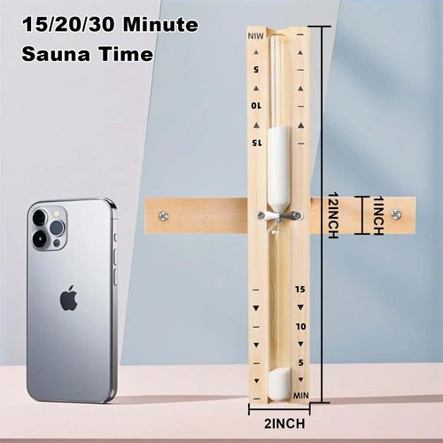 15 Minute Heat Resistant Sauna Sand Timer - 15m Rotating Wooden Hourglass with White Sand, Reloj De Arena for Sauna SPA Room