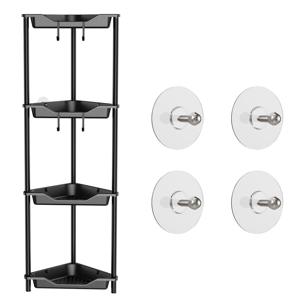 Orimade Rustproof 4 Tier Floor Standing Corner Shower Caddy Bundle with Round Adhesive Replacement Stickers