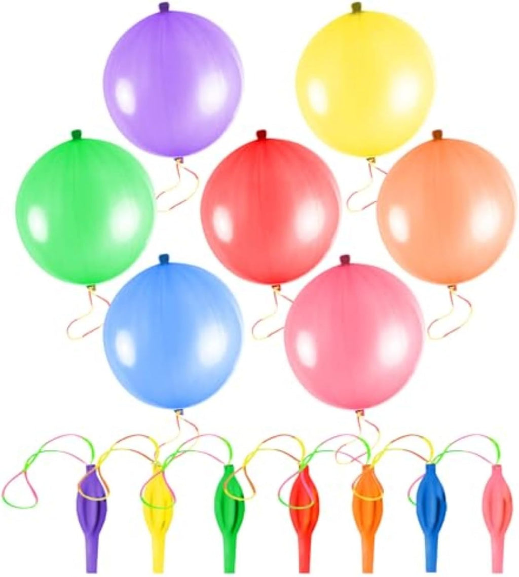 Punch Balloons - 26 Heavy-Duty Colorful Punching Balloons with Rubber Band Handle for Outdoor Games & Parties