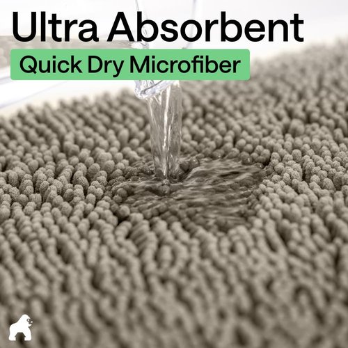 GORILLA GRIP Bath Rug Mat - Thick Soft Absorbent Chenille | Quick-Dry Microfiber, Rubber Backing, 24x17, Latte