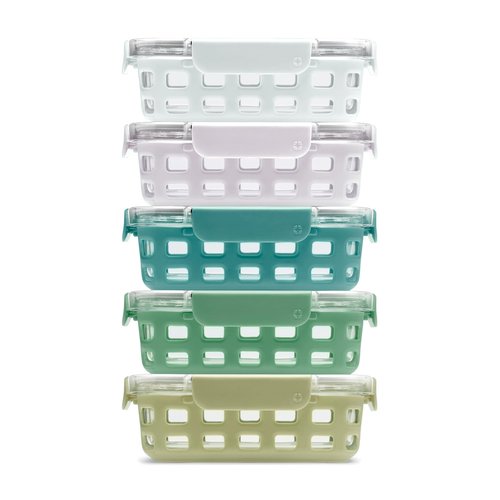 Ello Duraglass 3.4 Cup Meal Prep Sets 10Pc, 5 Pack Set- Glass Food Storage Container with Silicone Sleeve and Airtight BPA-Free Plastic Lids, Dishwasher, Microwave, and Freezer Safe, Olive Tree