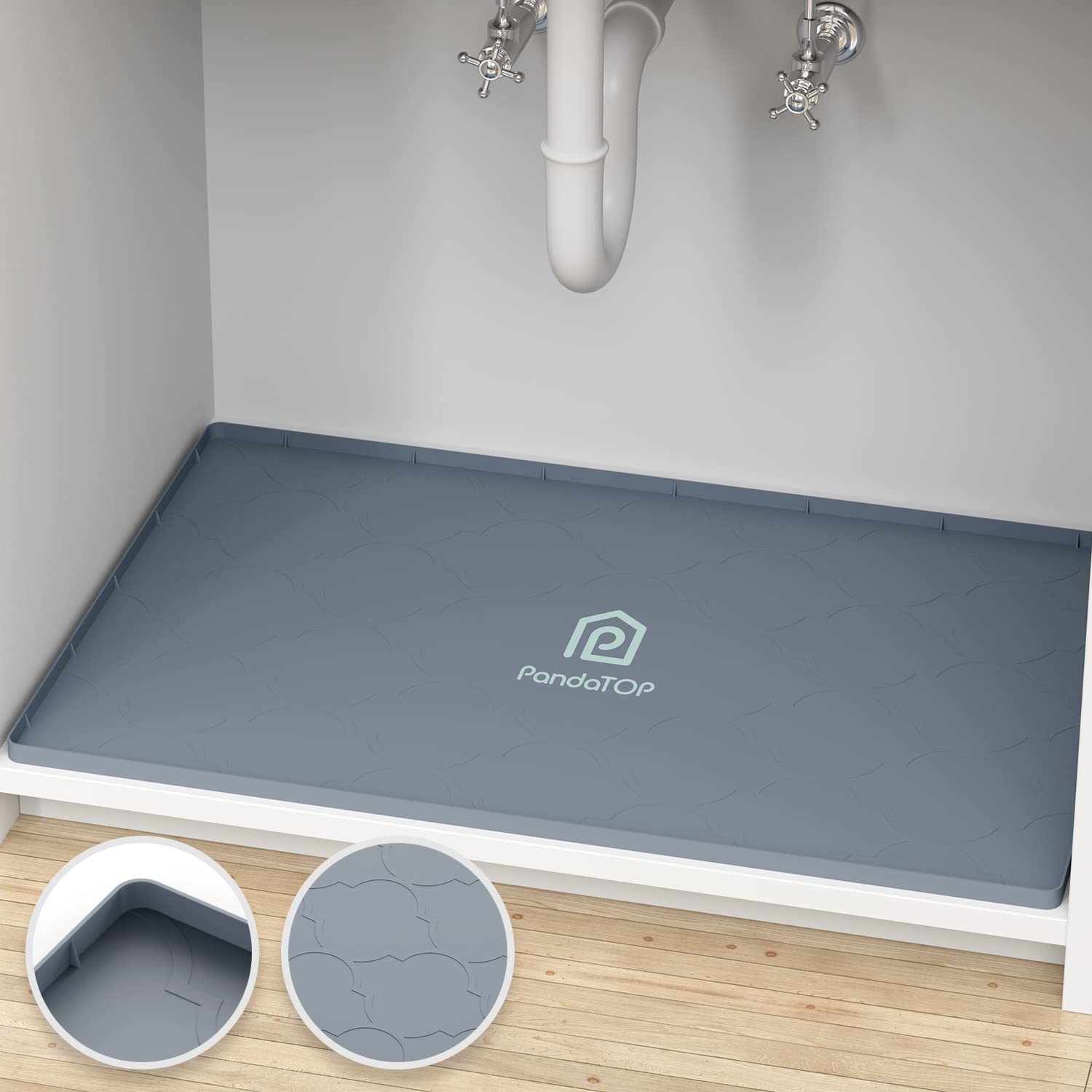Under Sink Mat, 31" x 22" Silicone Kitchen Cabinet Tray, Waterproof & Flexible Under Sink Liner for Kitchen Bathroom and Laundry Room(Gray)