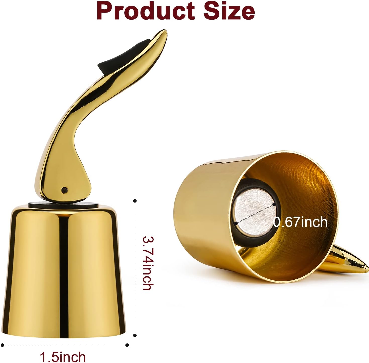 Wine Stoppers for Wine Bottles with Stainless Steel Vacuum Wine Bottle Stopper with Silicone Reusable Wine Corks, Leak proof Keep Fresh Suitable for Red&White Bottle (Gold, 2 Pack)