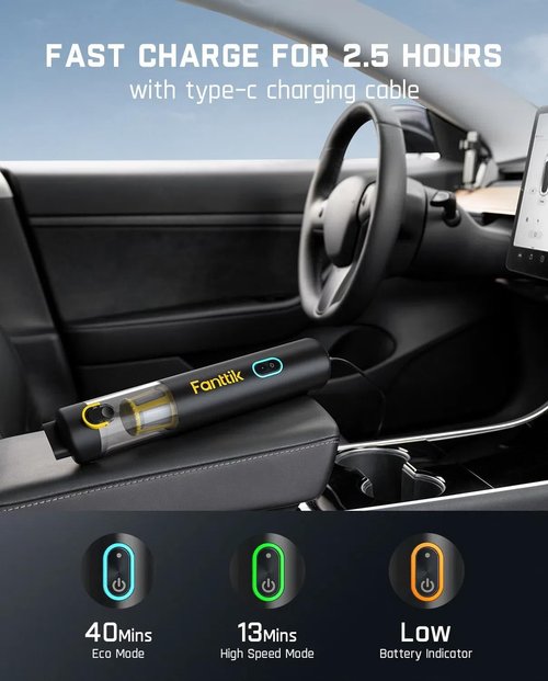 Fanttik Slim V8 APEX Car Vacuum - 4-in-1 Portable Mini Cordless Vacuum with 19000Pa Suction Power | Black