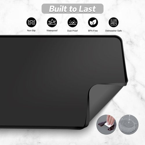 Garolue Silicone Coffee Mat,24×16" Waterproof Heat Resistant Bar Mat for Espresso Machine Station Accessories,Non Slip Dish Drying Mat for Kitchen Counter,Home Decor Essentials,Fit Under Coffee Maker