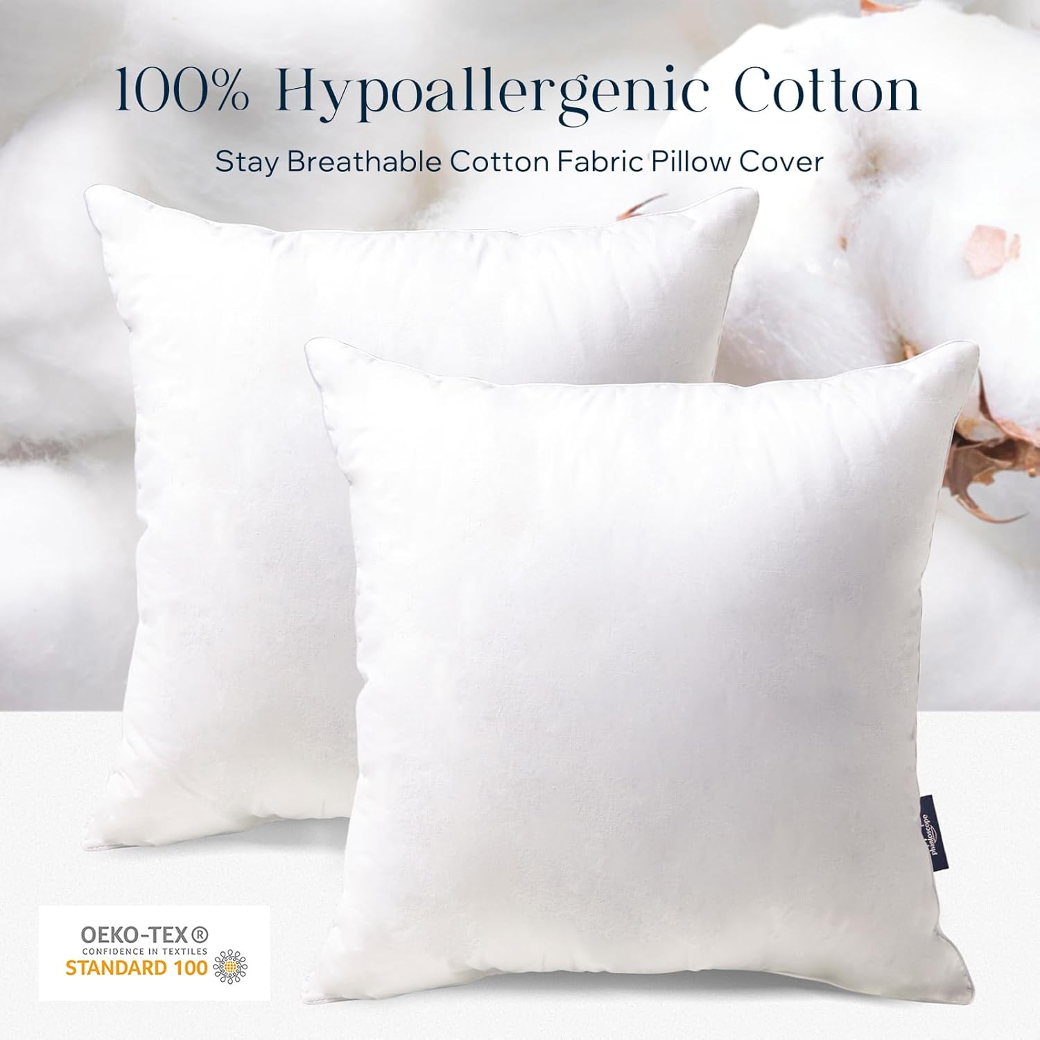 Phantoscope 18x18 Pillow Insert - Soft Microfiber Throw Pillow Stuffer with Cotton Cover - 18 Inch Square