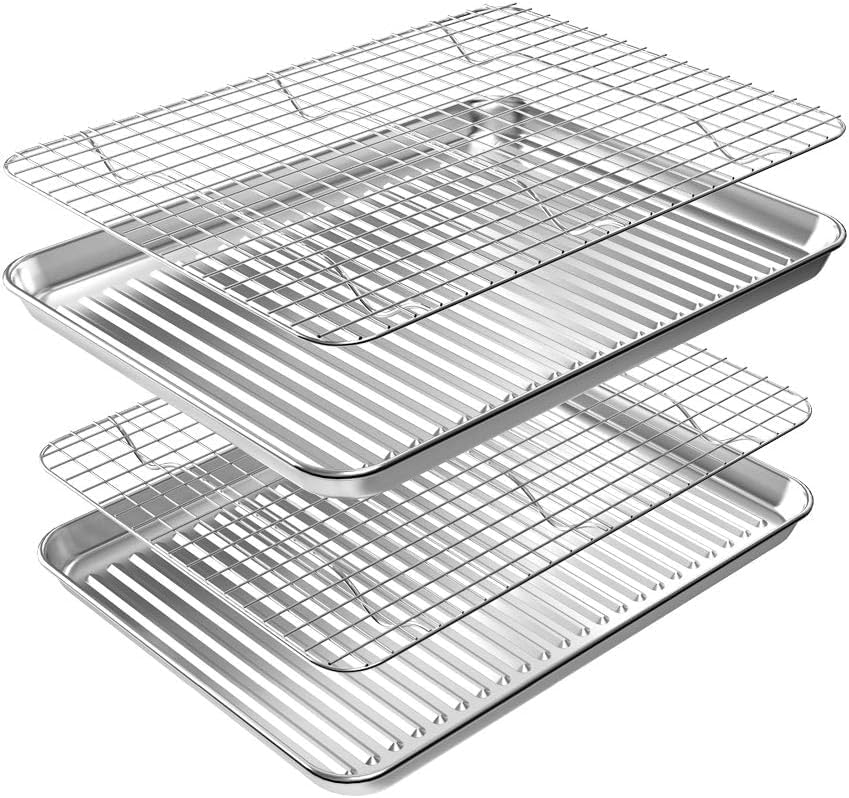 ROTTAY Baking Sheet Set - Stainless Steel Cookie Pans with Cooling Racks | Nonstick, Heavy Duty, 16 x 12 Inches
