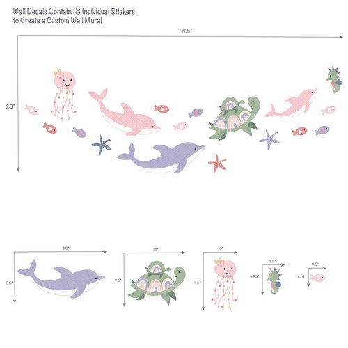 Lambs & Ivy Sea Dreams Dolphins/Turtles/Fish Underwater/Nautical Wall Decals Multicolor